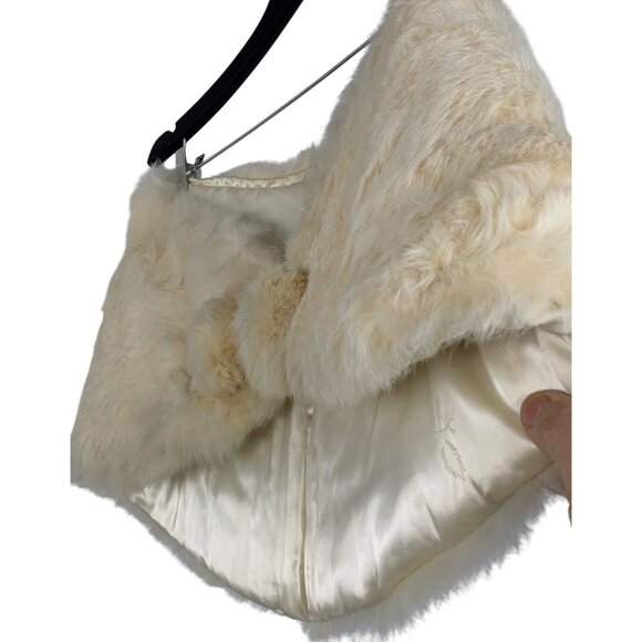 Vintage Ivory Genuine Fur Stole Wrap Pom Poms & Satin Lining RN10221 - Picture 2 of 6